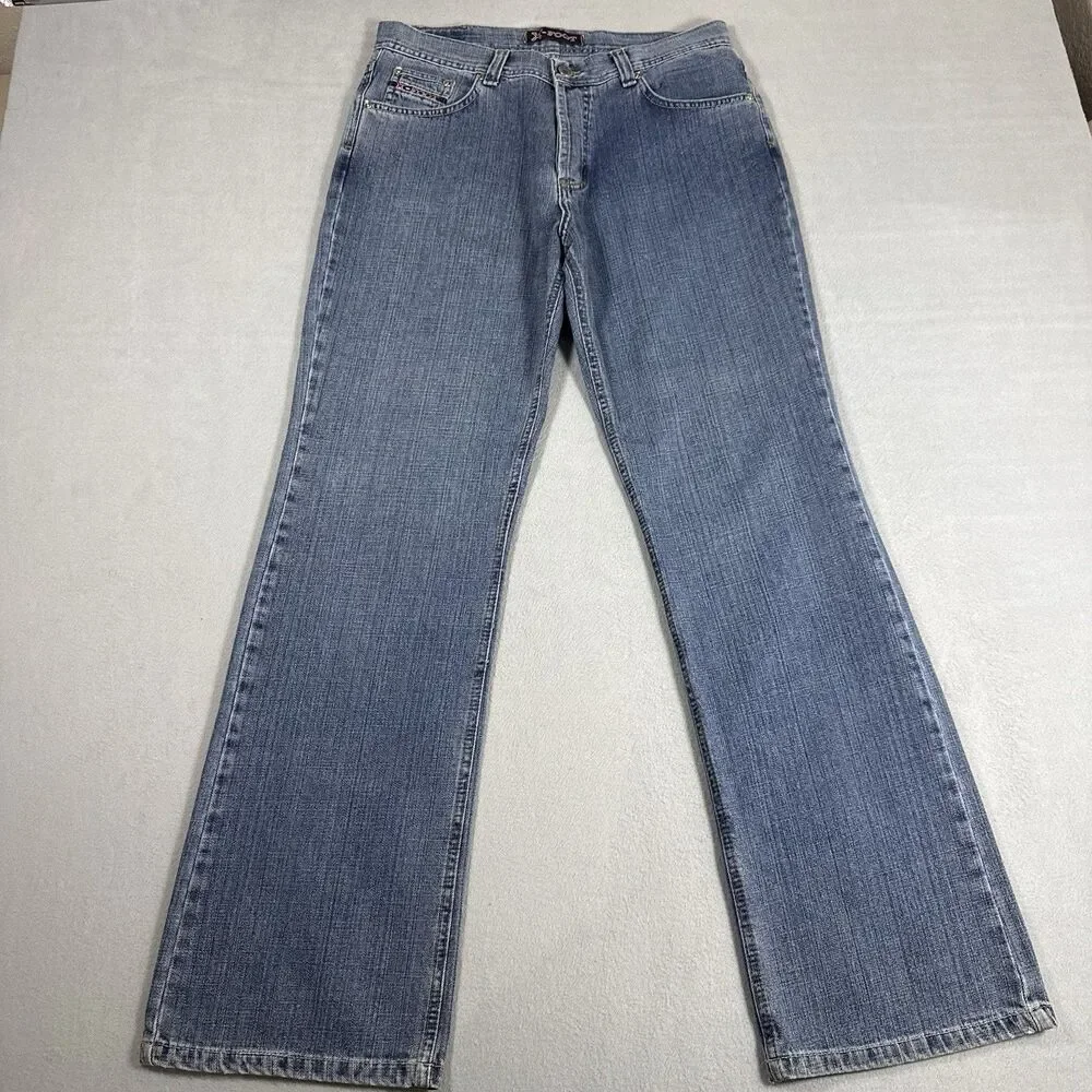 X-Foot Jeans Mens W33 L34 Bootcut Medium Wash Embroidered Pocket Denim Turkey
